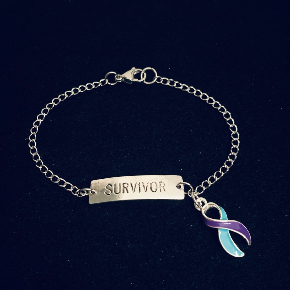 “SURVIVOR” Suicide Awareness/prevention bracelet with purple/teal ribbon charm